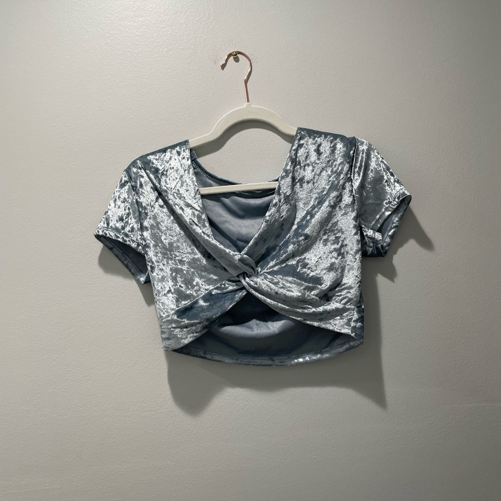 Light blue velvet crop top